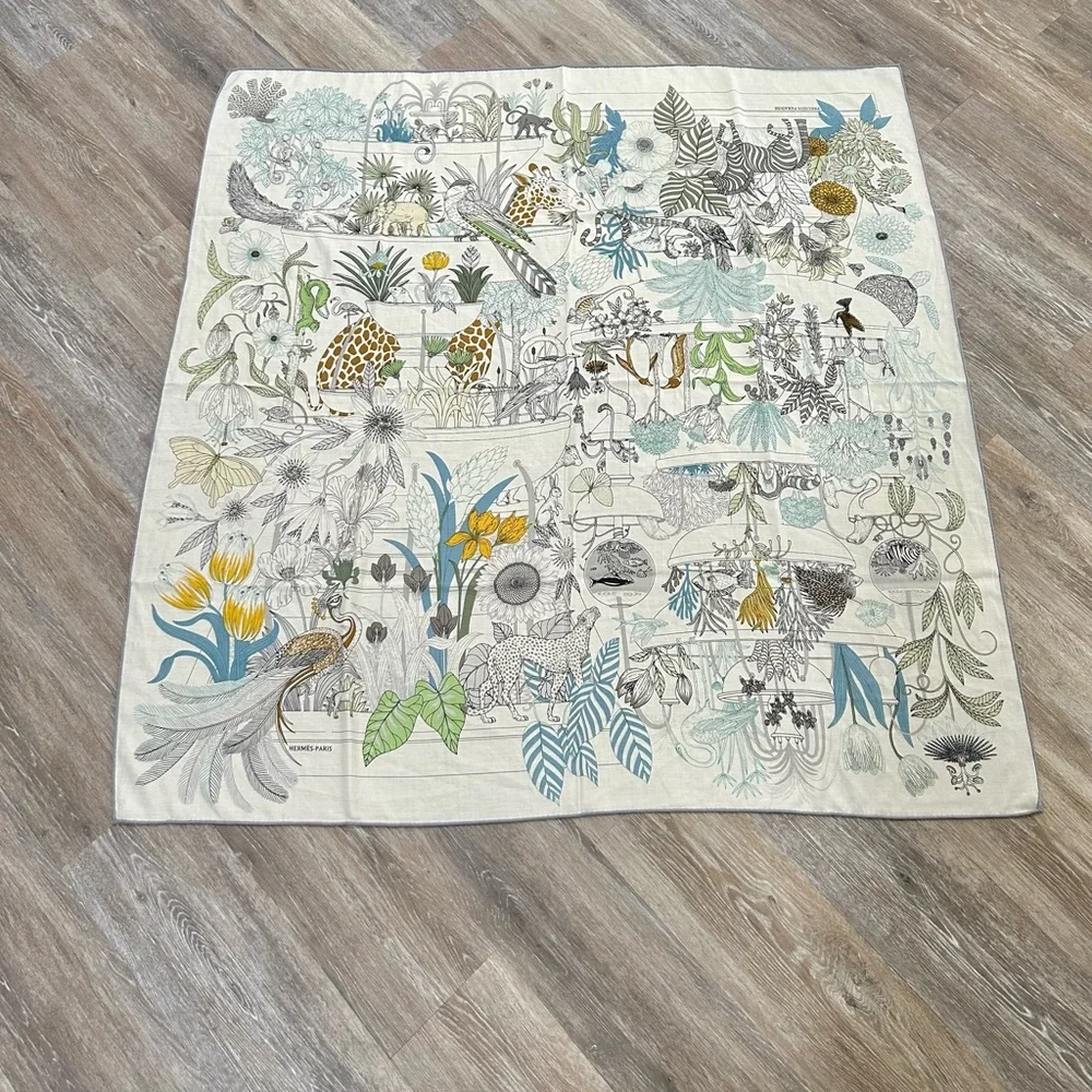 HERMES Precious Paradise Silk Shawl Carre 90 Multicolor Scarf Wrap - Picture 3 of 10